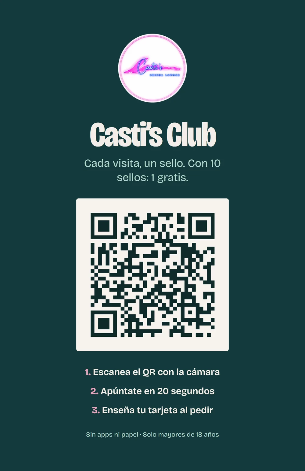 El cartel del Casti’s Club con el código QR para hacerse la tarjeta